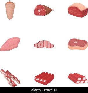 Meats set icons in cartoon style. Big collection of meats vector symbol stock Stock Vector