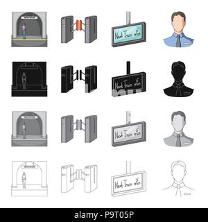 Metropolitan, stop, man, and other  icon in cartoon style.Underground, fast, subway icons in set collection. Stock Vector