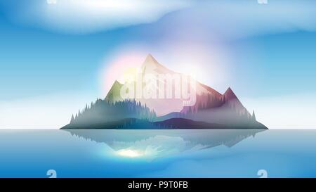 Mountains Island Landscape in the Sea  - Vector Illustration Stock Vector