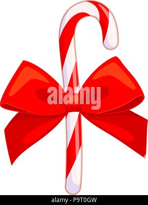 Colorful cartoon candy cane with red bow Stock Vector