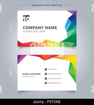 Business name card template design abstract colorful low polygon style on white background. Vector illustration Stock Vector