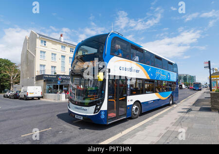 New Stagecoach environmentally friendly number 700 Coastliner bus in Worthing, West Sussex, England, UK. Stock Photo