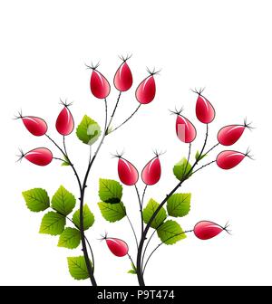 Vector illustration rose hip, colorful autumn bush Stock Vector