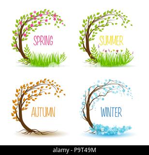 Vector tree in four seasons - spring, summer, autumn, winter Stock Vector