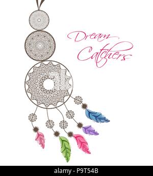 Dreamcatcher with feathers on a white background Stock Vector