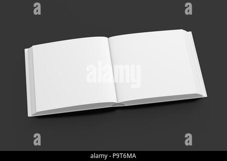 Blank square open book mockup isolated on black background with clipping path around cover. 3d illustration Stock Photo