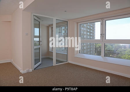 Newly refurbished flat in Wilmcote House, Portsmouth, UK. 1968 built social housing tower blocks recently refurbished to EnerPHit standard. Stock Photo