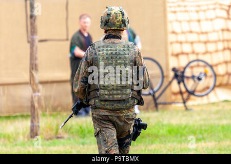 German soldier with a rifle on a training course Stock Photo