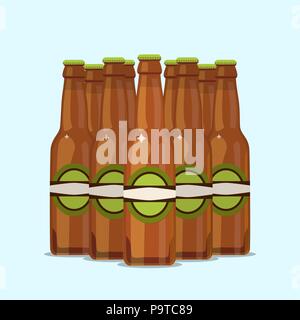 Group of attractive beer bottles on a blue background. Vector illustration Stock Vector