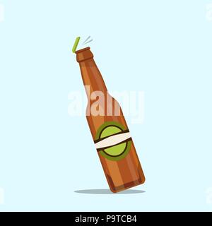 Opening beer bottle on a blue background. Vector illustration Stock Vector