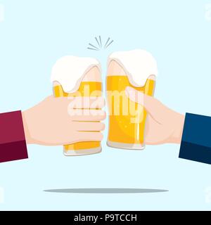 People celebrating with beer glasses and blue background. Vector illustration Stock Vector