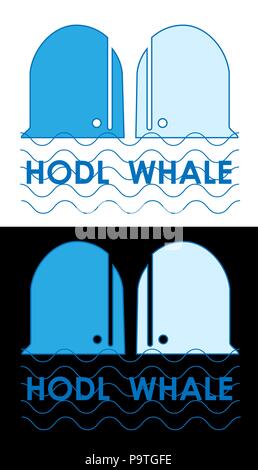 silhouettes of two whales with the inscription hodl, crypto-currency minimalist logo Stock Vector