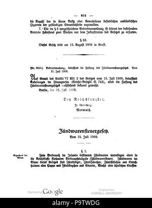434 Deutsches Reichsgesetzblatt 1909 044 0814 Stock Photo