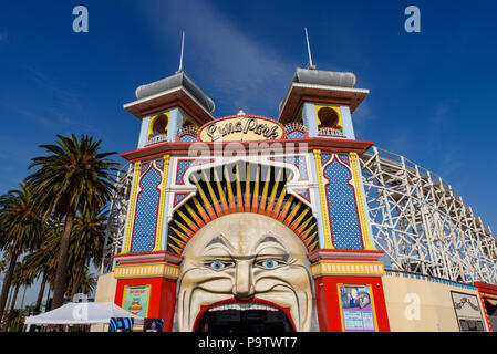 Luna Park, the iconic amusement park in St Kilda, Melbourne, Australia Stock Photo