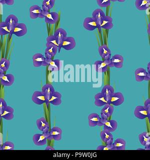 Dark Blue Purple Iris Flower on Indigo Blue Background. Vector Illustration. Stock Vector
