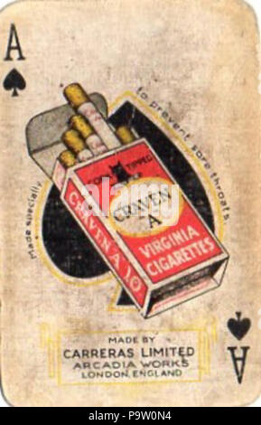 English: This is a scan of a playing card from a Craven A Cigarettes  branded deck. It is the 'Death Card', the Ace of Spades and carries the  motif 'Made Specially