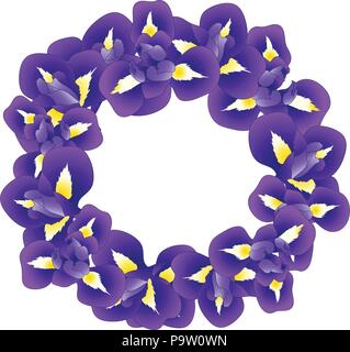 Dark Blue Purple Iris Flower Wreath. Vector Illustration. Stock Vector