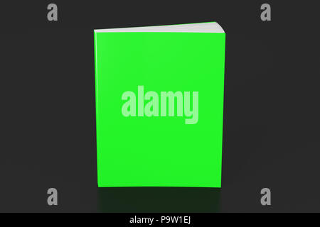 Blank green vertical soft cover book standing on black background. Isolated with clipping path around book Stock Photo