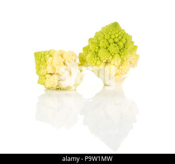 Green Romanesco cauliflower isolated on white background two pieces Stock Photo