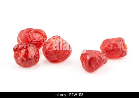 Five red dry cherries isolated on white background Stock Photo
