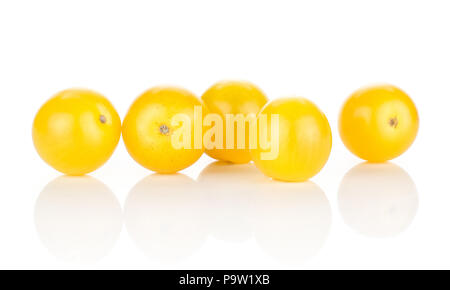 Yellow grape cherry tomatoes isolated on white background set of five Stock Photo