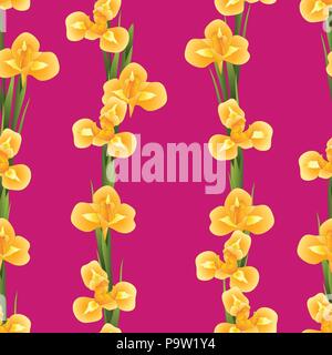 Orange Iris Flower on Pink Background. Vector Illustration. Stock Vector