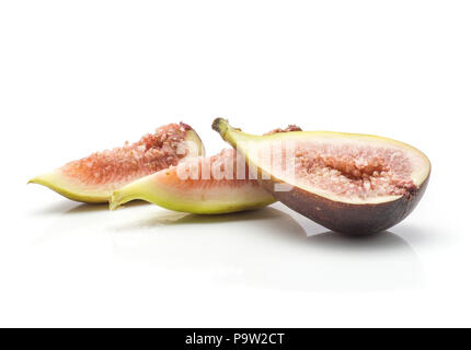 Sliced figs two slices one section half isolated on white background ripe fresh rose flesh Stock Photo