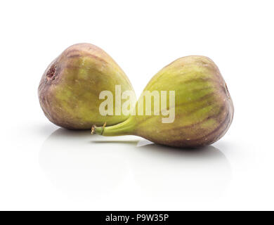 Two purple green figs isolated on white background ripe fresh Stock Photo