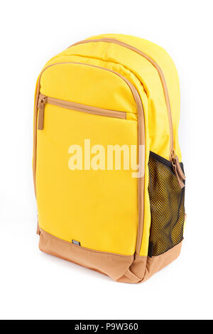 A yellow backpack isolated on white background. Stock Photo