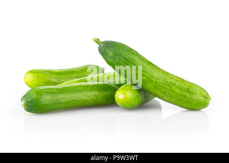 Five fresh mini cucumbers isolated on white background Stock Photo