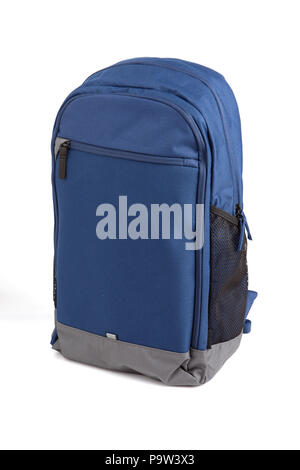 A blue backpack isolated on white background. Stock Photo