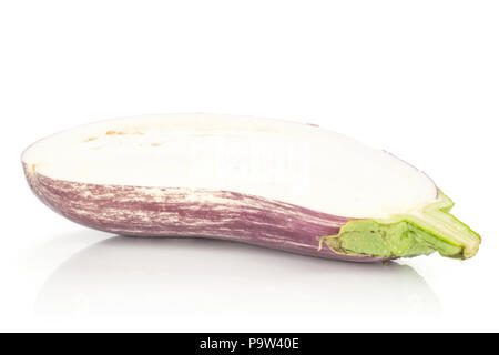One striped purple eggplant section half isolated on white background Stock Photo