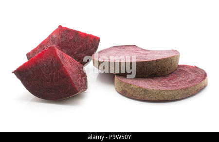 Sliced beetroot set (raw red beet) two sliced rings and two pieces isolated on white background Stock Photo