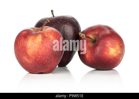 Three fresh apples red delicious stack isolated on white background Stock Photo