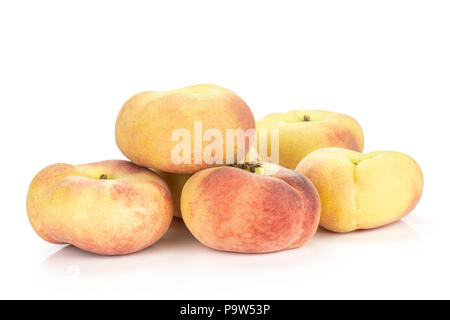 Fresh ripe Saturn peaches isolated on white background Stock Photo