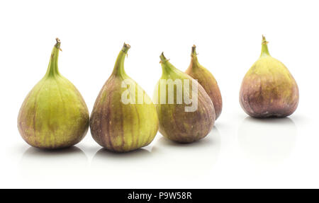 Five figs purple green isolated on white background fresh ripe Stock Photo