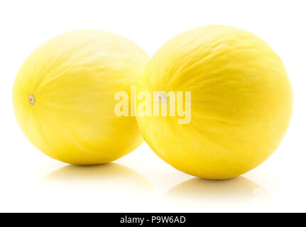 Two yellow honeydew melons isolated on white background Stock Photo