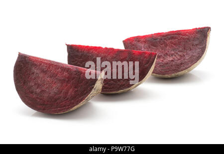 Three beetroot slices in row (raw red beet) isolated on white background Stock Photo