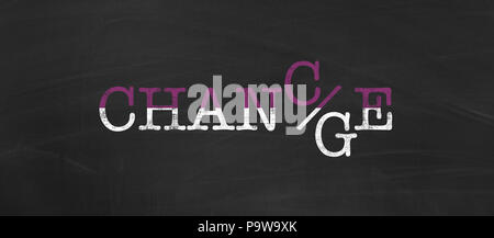 Abstract graphic of word chance and change for personal development and strategy for career growth as concept  written with chalk on chalkboard backgr Stock Photo