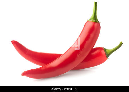two fresh raw red hot chilli peppers on white background, isolat Stock Photo