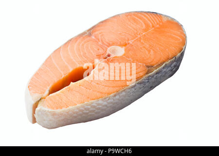 A piece of fresh raw salmon fish on a white background isolated, Stock Photo