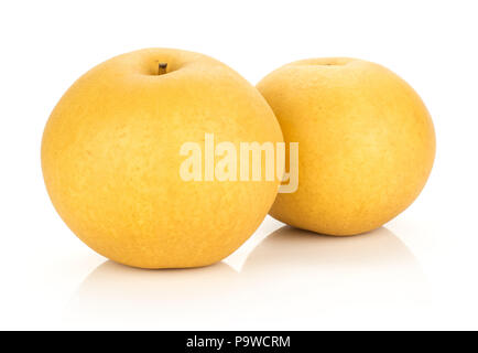 Chinese golden pears Nashi variety isolated on white background two round Stock Photo