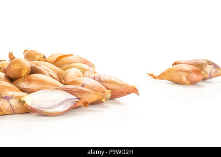 Golden shallots stack isolated on white background Stock Photo