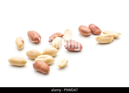 Raw peanuts heap isolated on white background (shelled, husk, whole, halves) Stock Photo