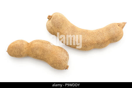 Two Indian dates tamarind top view isolated on white background Stock Photo