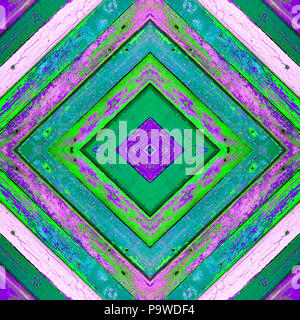 texture with effect of a kaleidoscope. patterned collage of colored wooden boards with old paint Stock Photo
