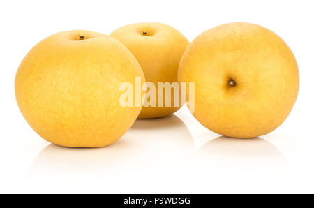 Chinese golden pears Nashi variety isolated on white background three round Stock Photo