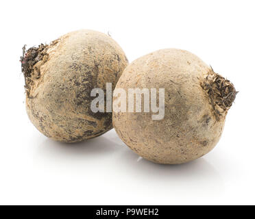 Beetroot (red beet) two raw bulbs isolated on white background Stock Photo