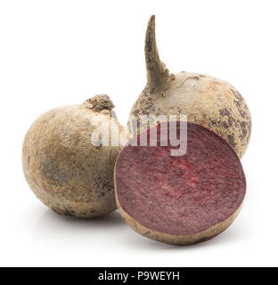 Two Beetroot Two beetroot bulbs and one slice (raw red beet) isolated on white ...