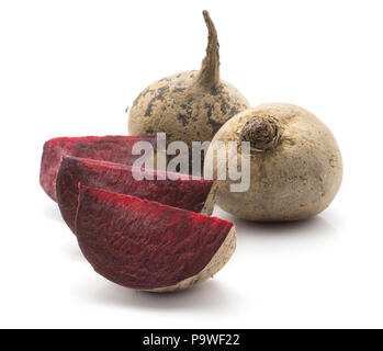 Beetroot (raw red beet) isolated on white background two bulb and three slices Stock Photo